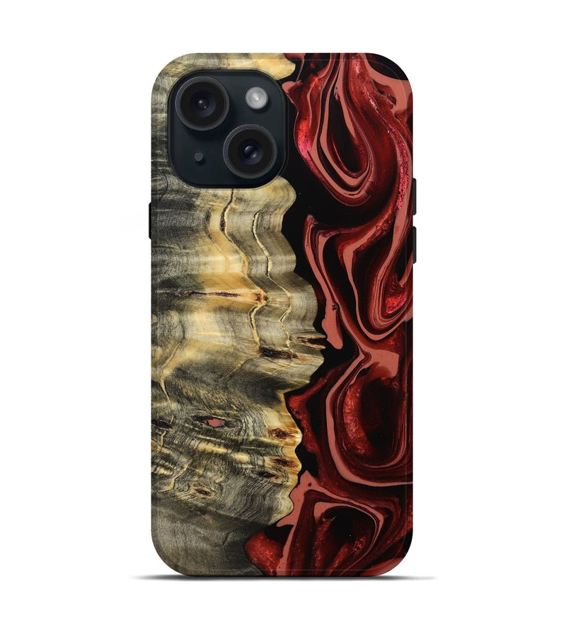 iPhone 15 Wood Live Edge Phone Case - Meagan (Red, 801756)