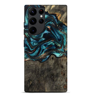 Galaxy S22 Ultra Wood Live Edge Phone Case - Daisie (Teal & Gold, 801757)