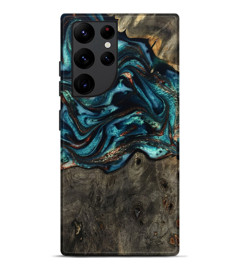 Galaxy S22 Ultra Wood Live Edge Phone Case - Daisie (Teal & Gold, 801757)