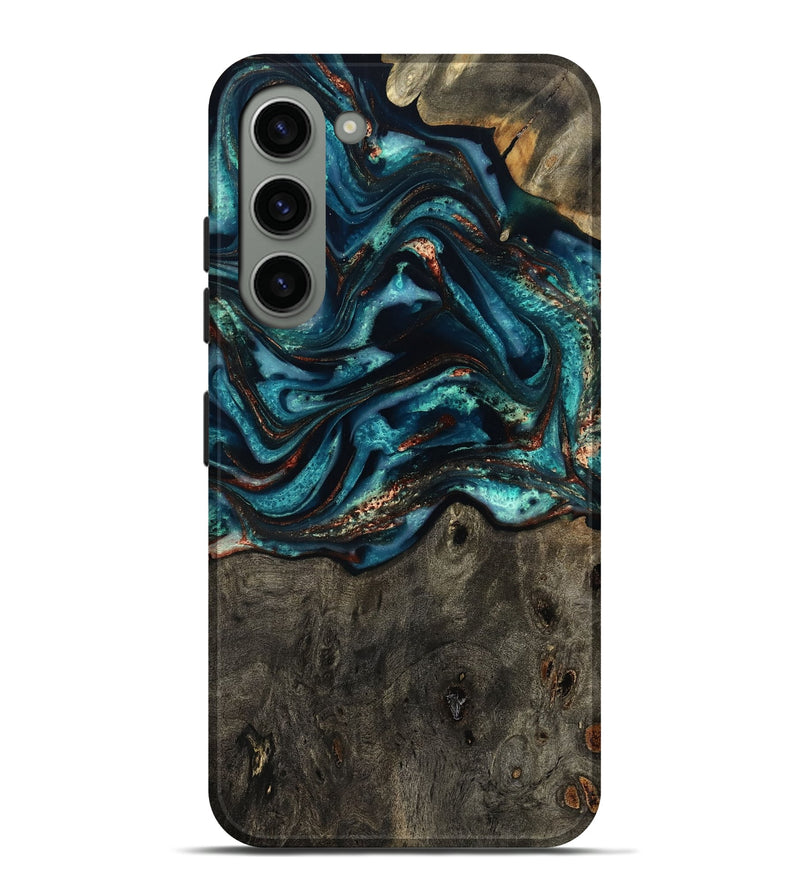 Galaxy S23 Plus Wood Live Edge Phone Case - Daisie (Teal & Gold, 801757)