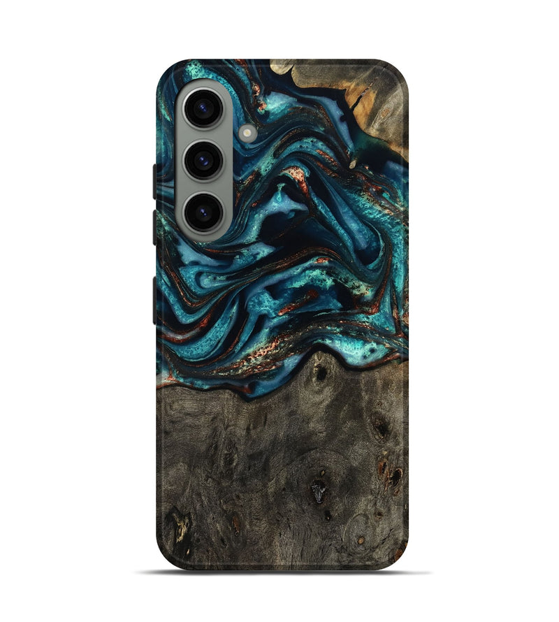 Galaxy S24 Wood Live Edge Phone Case - Daisie (Teal & Gold, 801757)
