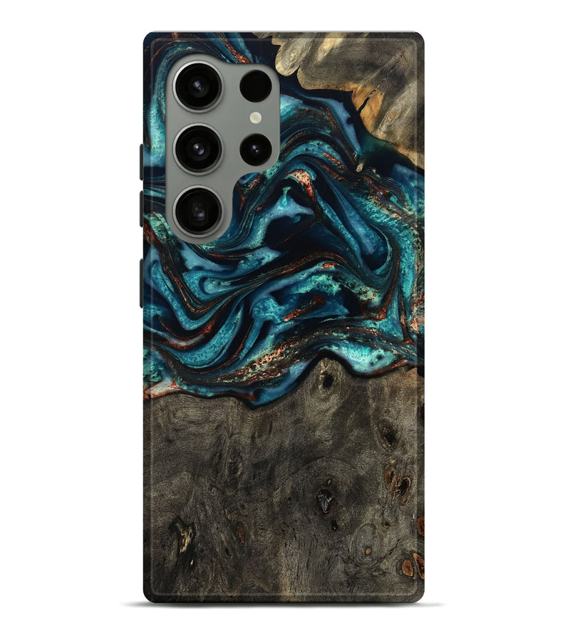 Galaxy S24 Ultra Wood Live Edge Phone Case - Daisie (Teal & Gold, 801757)
