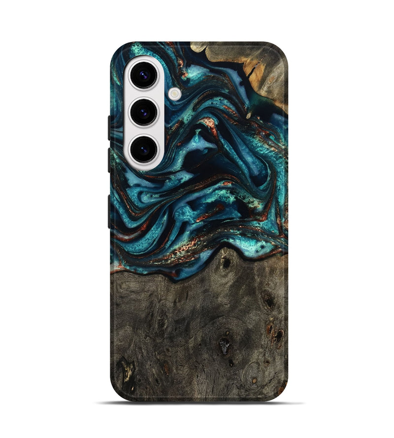 Galaxy S25 Wood Live Edge Phone Case - Daisie (Teal & Gold, 801757)