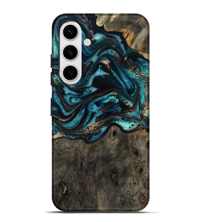 Galaxy S25 Plus Wood Live Edge Phone Case - Daisie (Teal & Gold, 801757)
