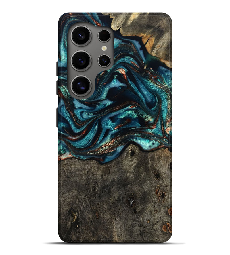 Galaxy S25 Ultra Wood Live Edge Phone Case - Daisie (Teal & Gold, 801757)