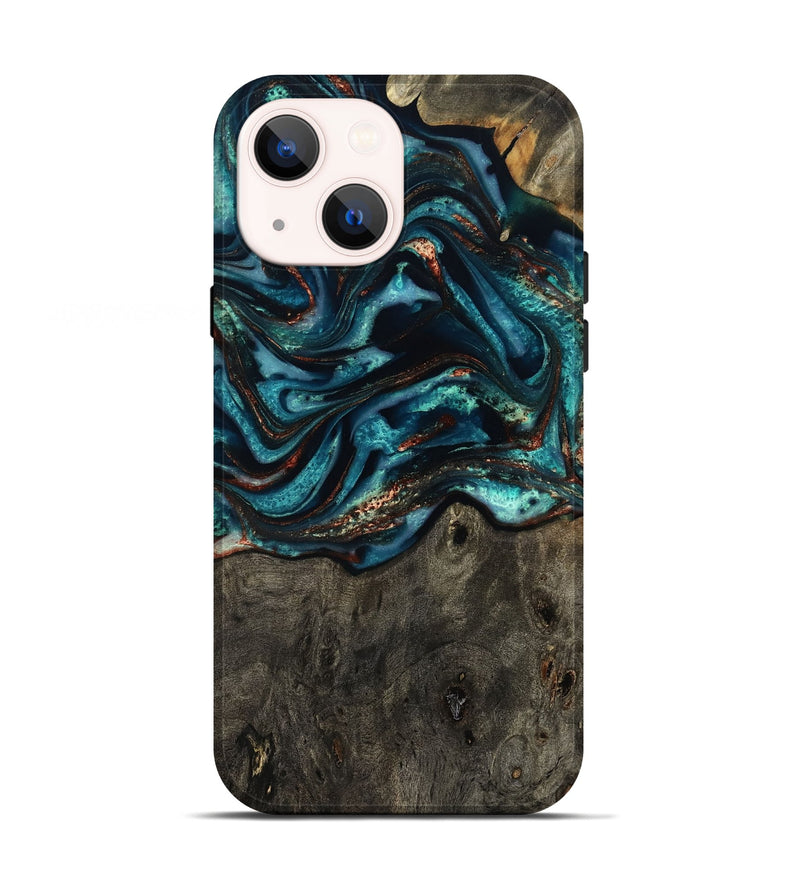 iPhone 13 Wood Live Edge Phone Case - Daisie (Teal & Gold, 801757)