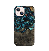 iPhone 13 mini Wood Live Edge Phone Case - Daisie (Teal & Gold, 801757)