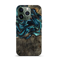 iPhone 13 Pro Wood Live Edge Phone Case - Daisie (Teal & Gold, 801757)