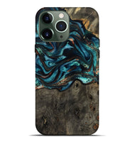 iPhone 13 Pro Max Wood Live Edge Phone Case - Daisie (Teal & Gold, 801757)