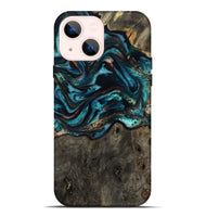 iPhone 14 Plus Wood Live Edge Phone Case - Daisie (Teal & Gold, 801757)