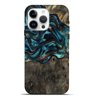 iPhone 15 Pro Max Wood Live Edge Phone Case - Daisie (Teal & Gold, 801757)