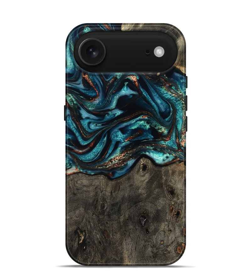 iPhone 17 Air Wood Live Edge Phone Case - Daisie (Teal & Gold, 801757)