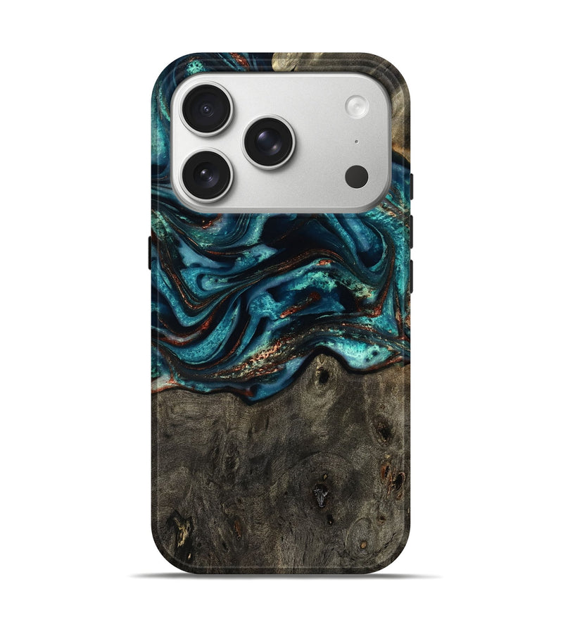 iPhone 17 Pro Wood Live Edge Phone Case - Daisie (Teal & Gold, 801757)