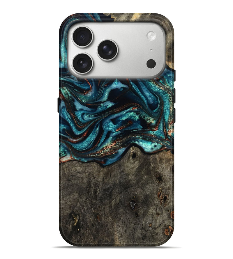 iPhone 17 Pro Max Wood Live Edge Phone Case - Daisie (Teal & Gold, 801757)
