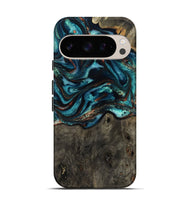 Pixel 10 Wood Live Edge Phone Case - Daisie (Teal & Gold, 801757)