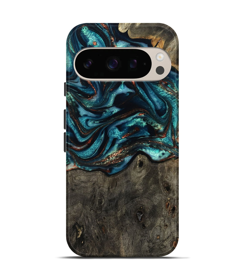 Pixel 10 Wood Live Edge Phone Case - Daisie (Teal & Gold, 801757)