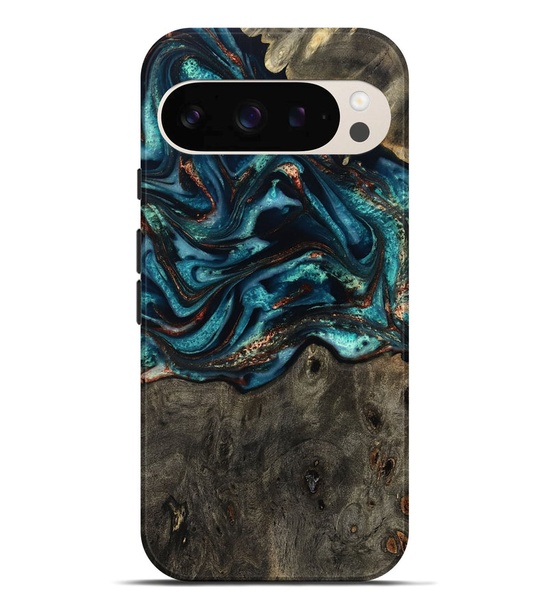 Pixel 10 Pro XL Wood Live Edge Phone Case - Daisie (Teal & Gold, 801757)