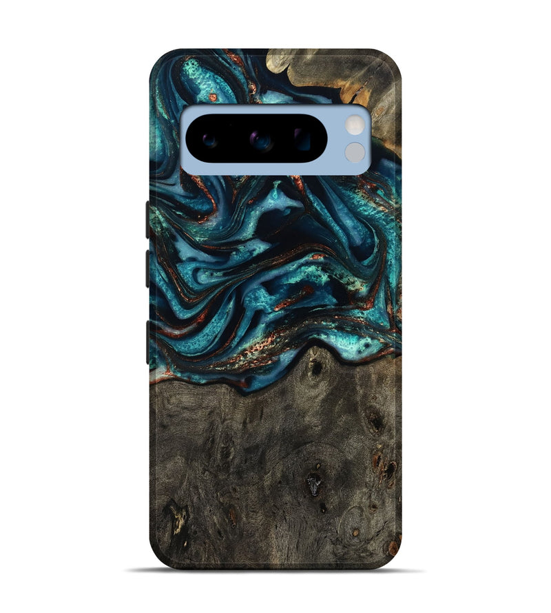 Pixel 8 Pro Wood Live Edge Phone Case - Daisie (Teal & Gold, 801757)