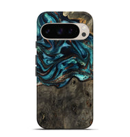 Pixel 9 Pro Wood Live Edge Phone Case - Daisie (Teal & Gold, 801757)