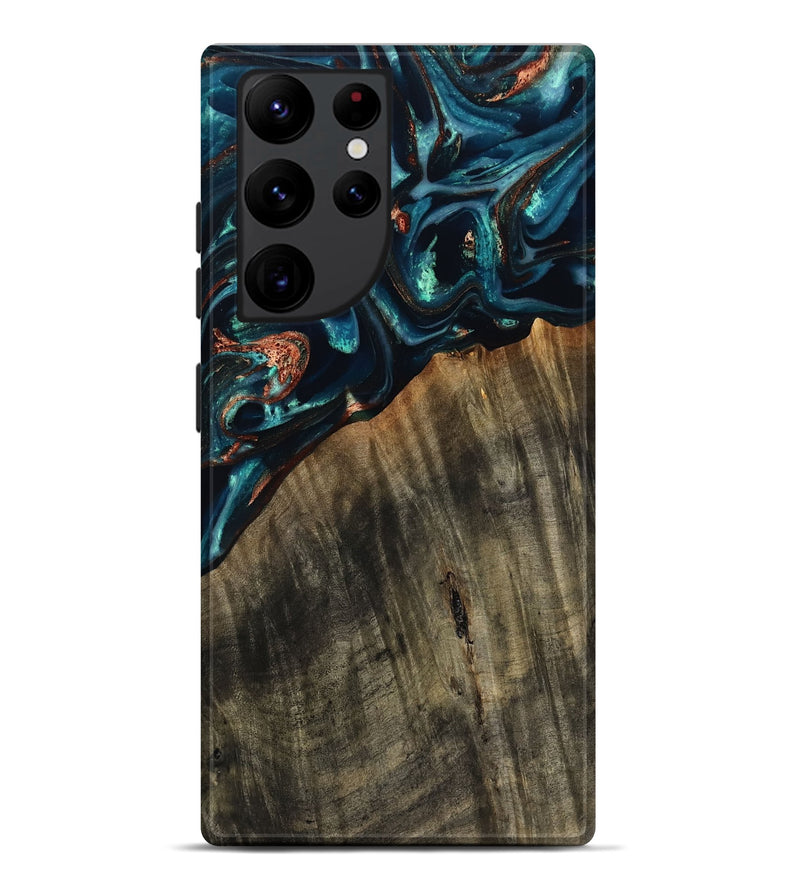 Galaxy S22 Ultra Wood Live Edge Phone Case - Ramon (Teal & Gold, 801758)