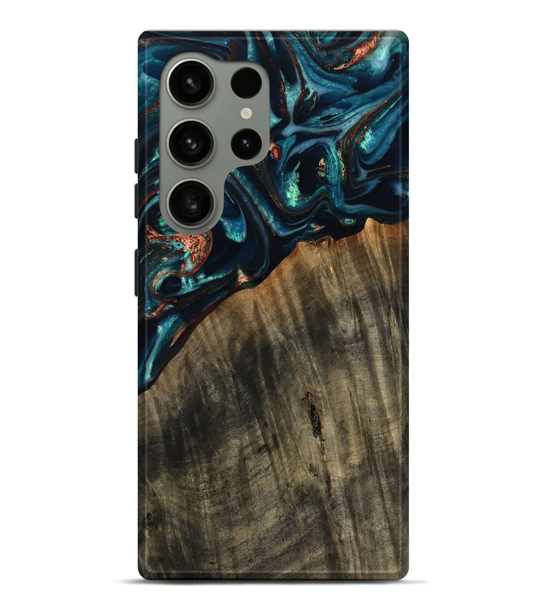 Galaxy S24 Ultra Wood Live Edge Phone Case - Ramon (Teal & Gold, 801758)