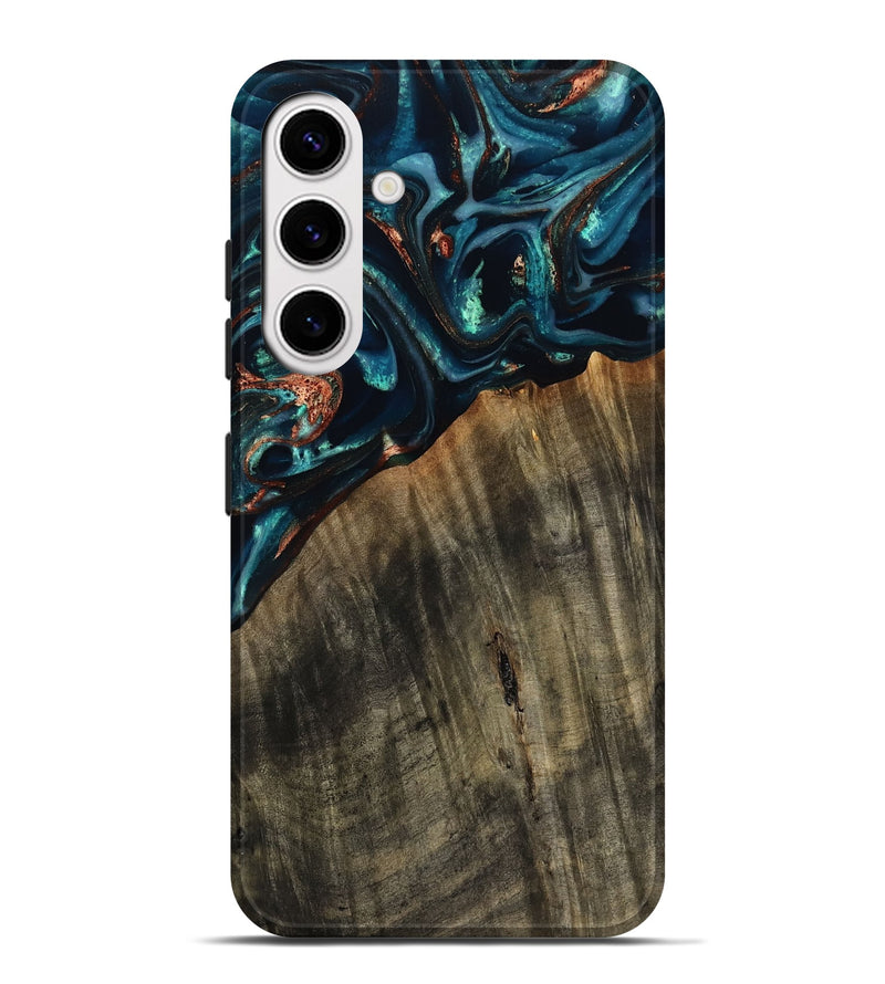 Galaxy S25 Plus Wood Live Edge Phone Case - Ramon (Teal & Gold, 801758)