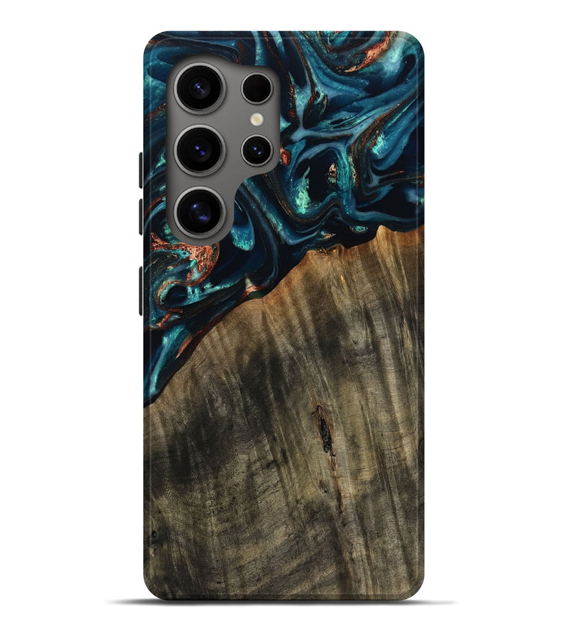 Galaxy S25 Ultra Wood Live Edge Phone Case - Ramon (Teal & Gold, 801758)