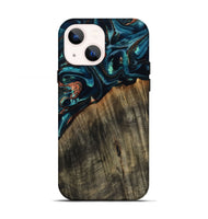 iPhone 13 Wood Live Edge Phone Case - Ramon (Teal & Gold, 801758)