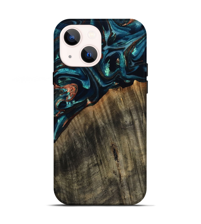 iPhone 13 Wood Live Edge Phone Case - Ramon (Teal & Gold, 801758)