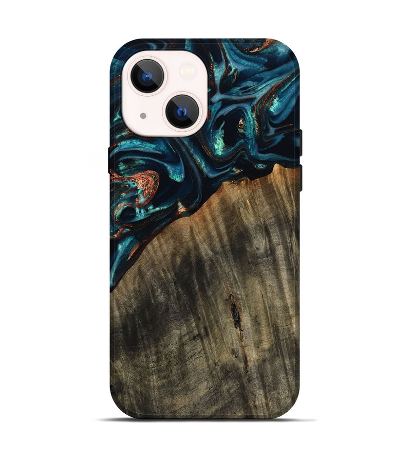 iPhone 14 Wood Live Edge Phone Case - Ramon (Teal & Gold, 801758)