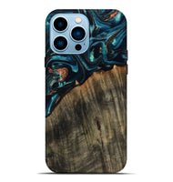 iPhone 14 Pro Max Wood Live Edge Phone Case - Ramon (Teal & Gold, 801758)