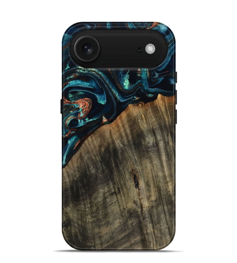 iPhone 17 Air Wood Live Edge Phone Case - Ramon (Teal & Gold, 801758)