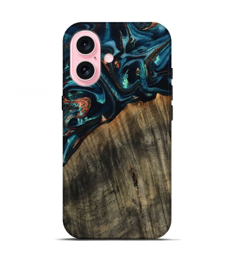 iPhone 17 Wood Live Edge Phone Case - Ramon (Teal & Gold, 801758)