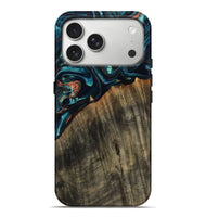 iPhone 17 Pro Max Wood Live Edge Phone Case - Ramon (Teal & Gold, 801758)