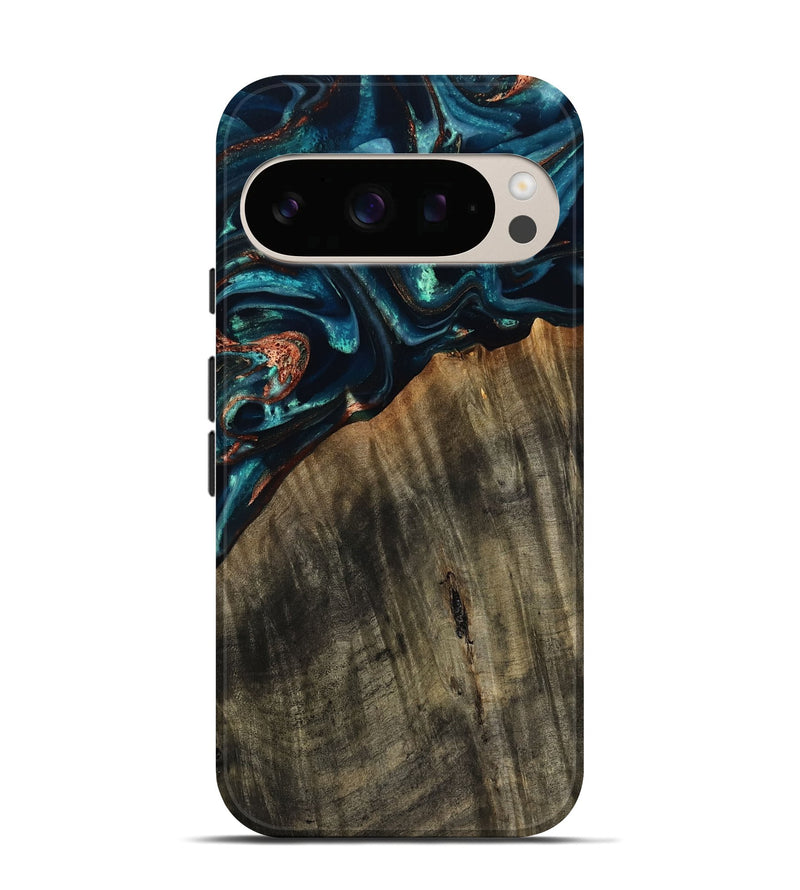 Pixel 10 Pro Wood Live Edge Phone Case - Ramon (Teal & Gold, 801758)