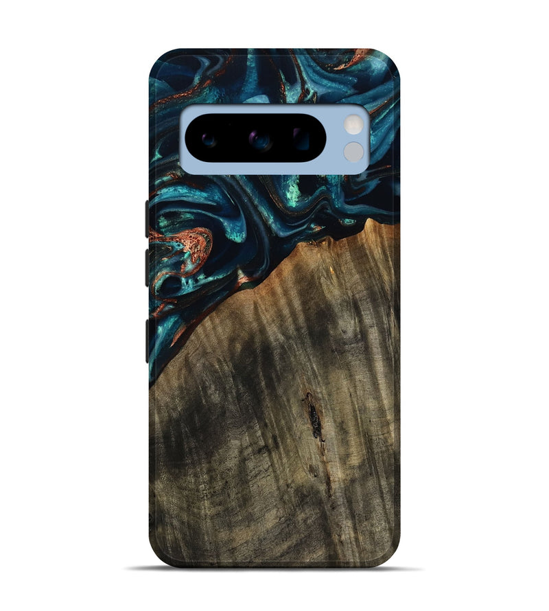 Pixel 8 Pro Wood Live Edge Phone Case - Ramon (Teal & Gold, 801758)