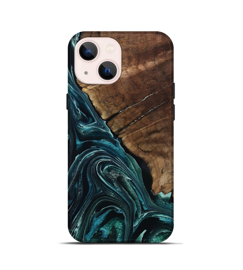 iPhone 13 mini Wood Live Edge Phone Case - Allyssa (Blue, 801759)