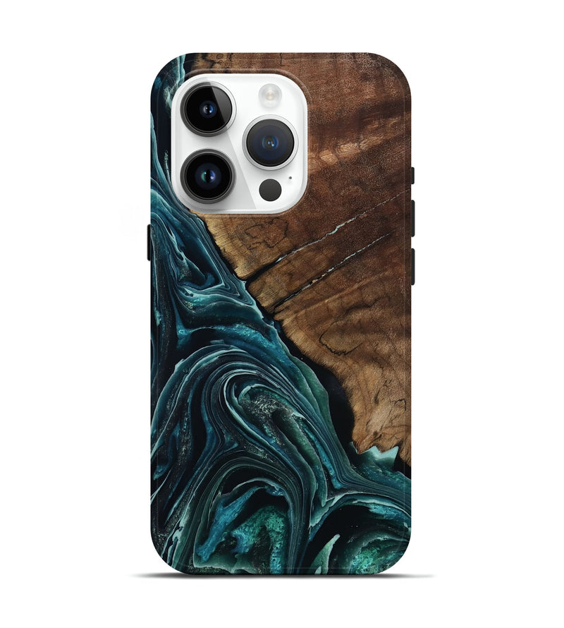 iPhone 15 Pro Wood Live Edge Phone Case - Allyssa (Blue, 801759)