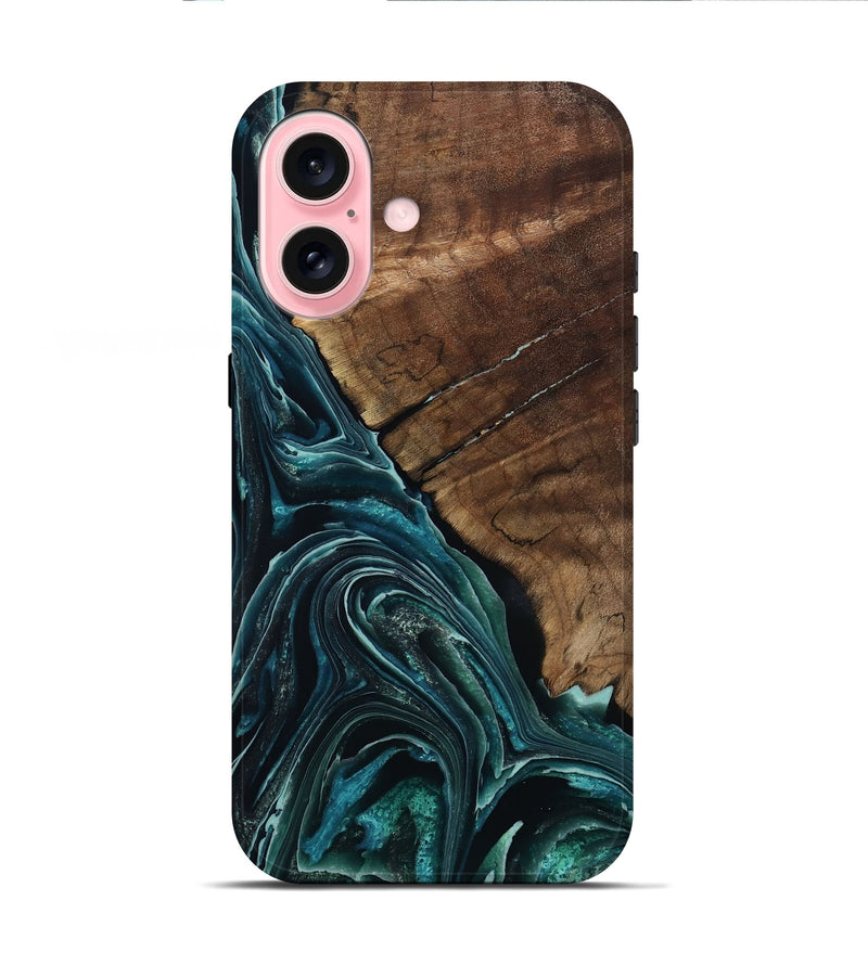 iPhone 16 Wood Live Edge Phone Case - Allyssa (Blue, 801759)