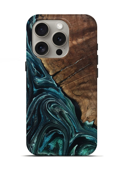 iPhone 16 Pro Wood Live Edge Phone Case - Allyssa (Blue, 801759)