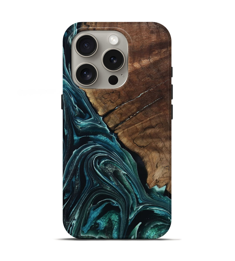 iPhone 16 Pro Wood Live Edge Phone Case - Allyssa (Blue, 801759)