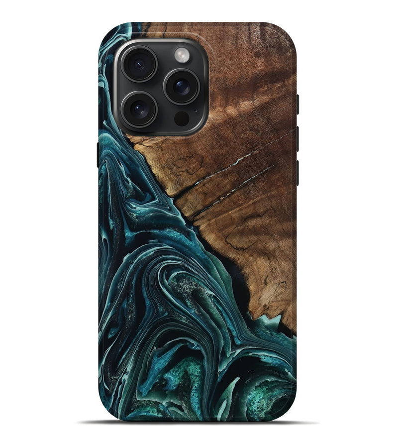 iPhone 16 Pro Max Wood Live Edge Phone Case - Allyssa (Blue, 801759)