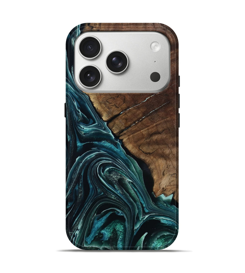 iPhone 17 Pro Wood Live Edge Phone Case - Allyssa (Blue, 801759)