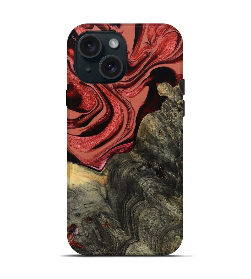 iPhone 15 Wood Live Edge Phone Case - Nona (Red, 801762)