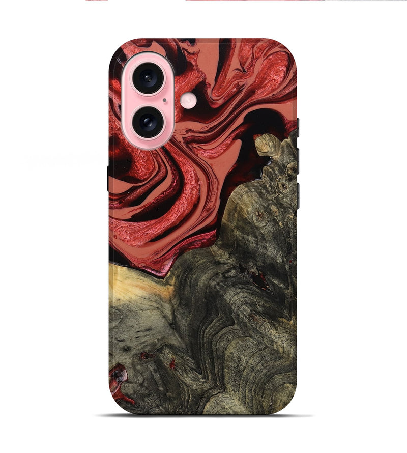 iPhone 16 Wood Live Edge Phone Case - Nona (Red, 801762)