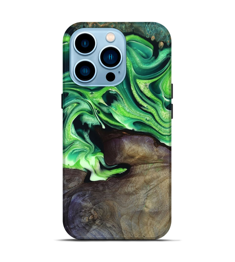 iPhone 14 Pro Wood Live Edge Phone Case - Cletus (Green, 801766)