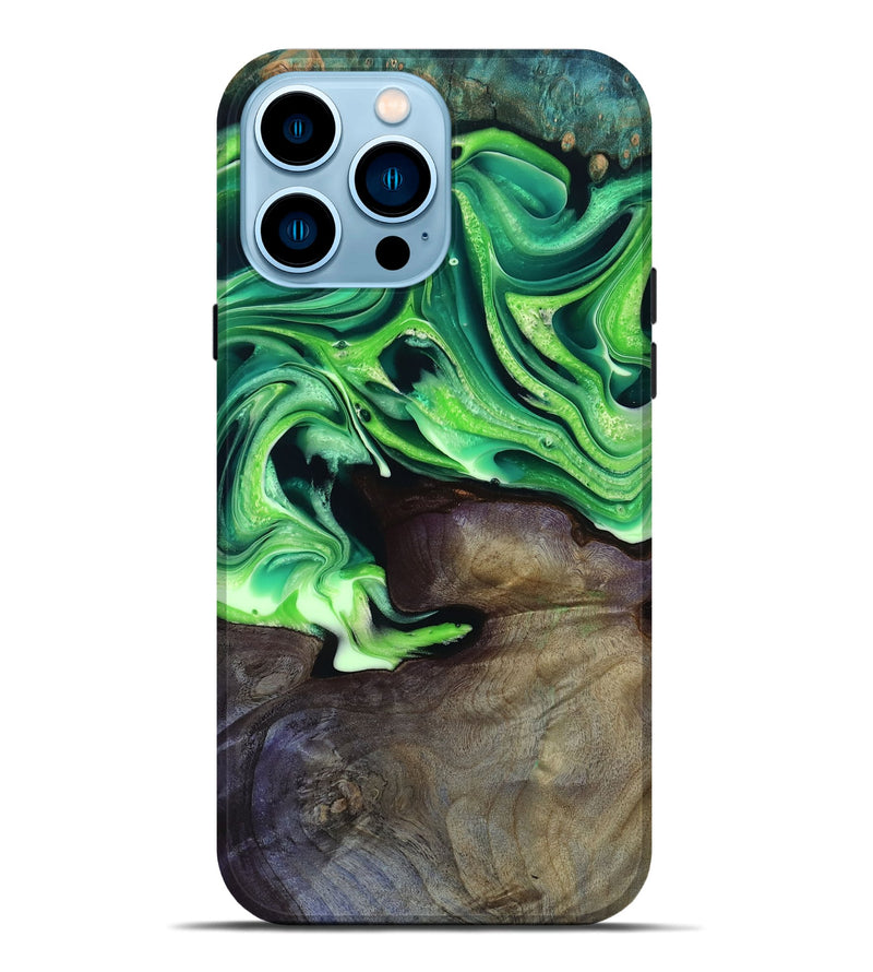 iPhone 14 Pro Max Wood Live Edge Phone Case - Cletus (Green, 801766)