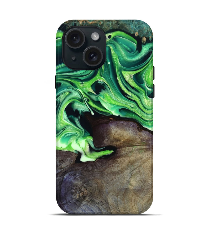 iPhone 15 Wood Live Edge Phone Case - Cletus (Green, 801766)