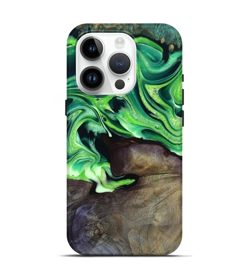 iPhone 15 Pro Wood Live Edge Phone Case - Cletus (Green, 801766)