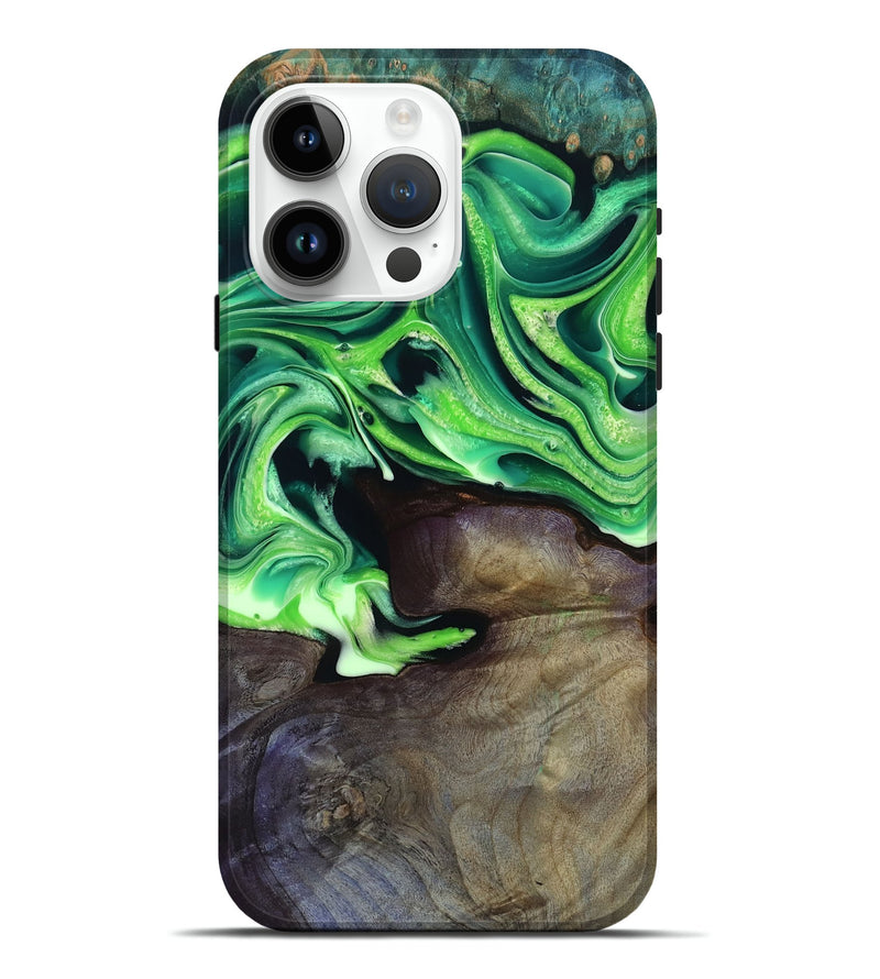 iPhone 15 Pro Max Wood Live Edge Phone Case - Cletus (Green, 801766)